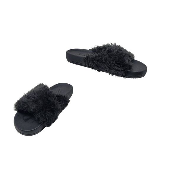 Victoria's Secret Pink Womens Faux Fur Slide Slippers Black S Fuzzy Open Toe - Picture 11 of 11